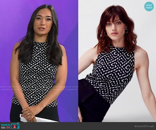 White House Black Market Sleeveless Halter Sweater worn by Emilie Ikeda on Today