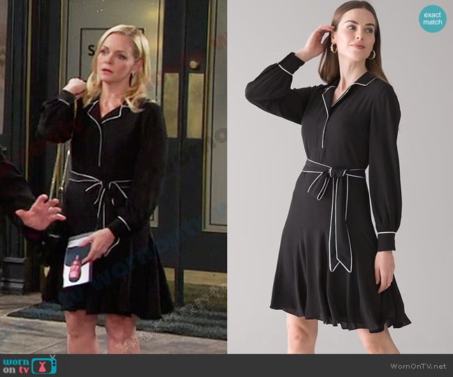 White House Black Market Contrast Trim Godet Dress worn by Belle Brady (Martha Madison) on Days of our Lives