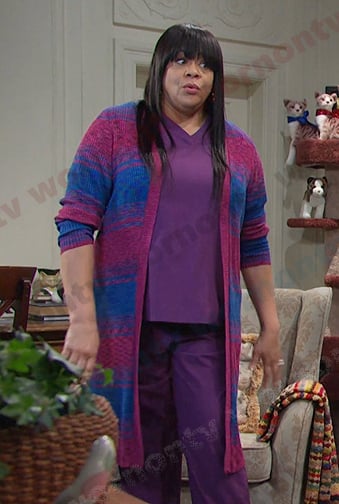 Whitley’s blue and pink ribbed cardigan on Days of our Lives