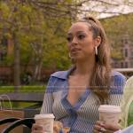 Whitney’s blue ombre cardigan and pants set on Run the World