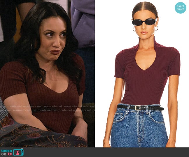 Wolford Merino Rib String Bodysuit in Port Royale worn by Valentina (Francia Raisa) on How I Met Your Father