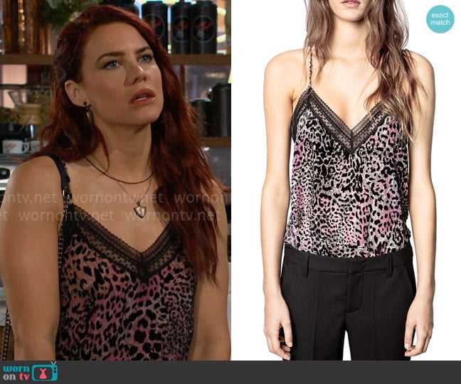 Zadig & Voltaire Christy Leopard Velvet Devoré Camisole Top worn by Sally Spectra (Courtney Hope) on The Young and the Restless