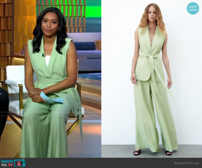Zara Tuxedo Collar Vest worn by Rachel Scott on Good Morning America
