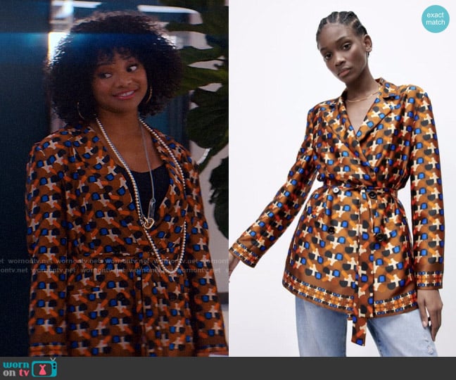 Zara Printed Blazer with Belt worn by Venetia Kelaher (Jade Payton) on Glamorous