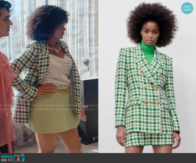 Zara Double Breasted Textured Weave Blazer worn by Venetia Kelaher (Jade Payton) on Glamorous