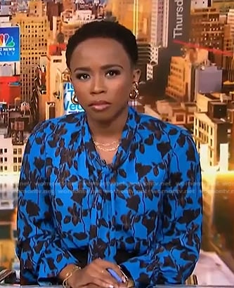 Zinhle Essamuah’s blue floral blouse on NBC News Daily