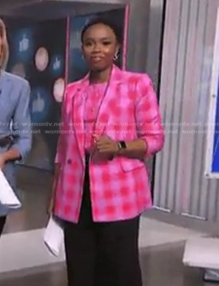 Zinhle’s pink plaid top and blazer on NBC News