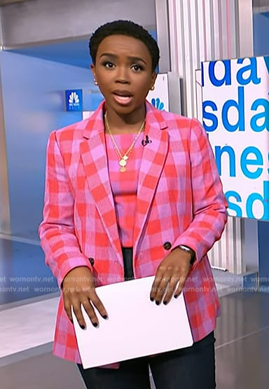 Zinhle’s pink plaid top and blazer on NBC News