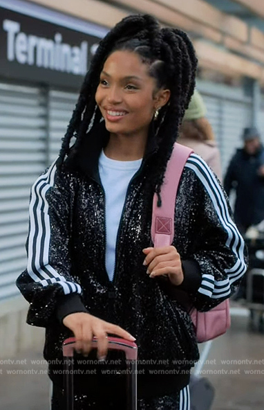 Zoey’s black sequin track jacket on Grown-ish