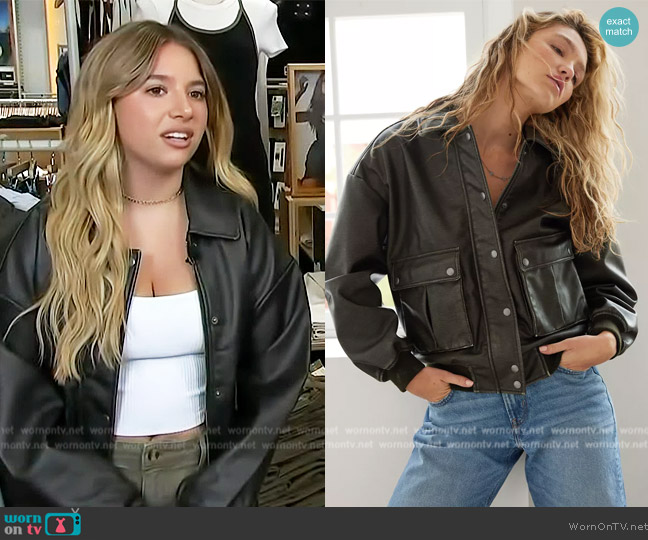 AE x The Ziegler Sisters Bomber Jacket worn by Kenzie Ziegler on Access Hollywood
