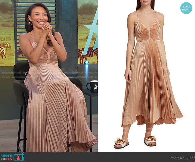 A.L.C. Gemini Pleated Dress worn by Jeannie Mai on Access Hollywood