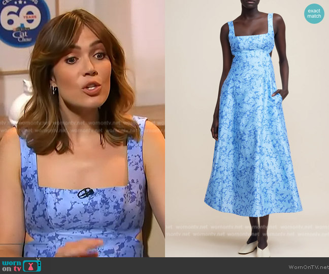 WornOnTV Mandy Moore’s blue floral cutout dress on Access Hollywood
