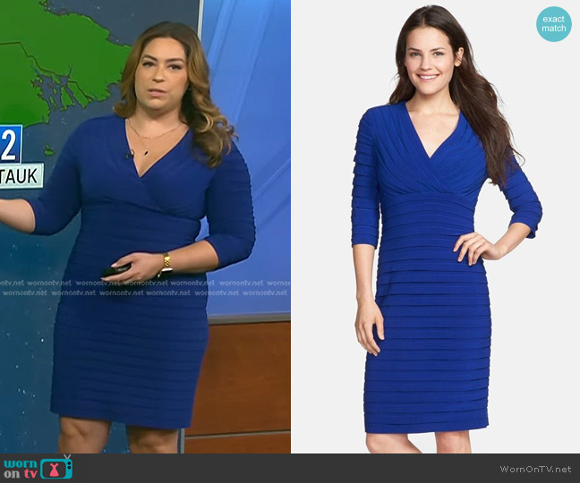 Adrianna Papell Pleated Jersey Sheath Dress in Sapphire worn by Violeta Yas on NBC News Daily