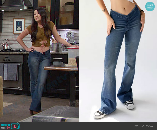 BDG Ruched V Front Flare Jean worn by Wendy Shin (Victoria Grace) on Days of our Lives
