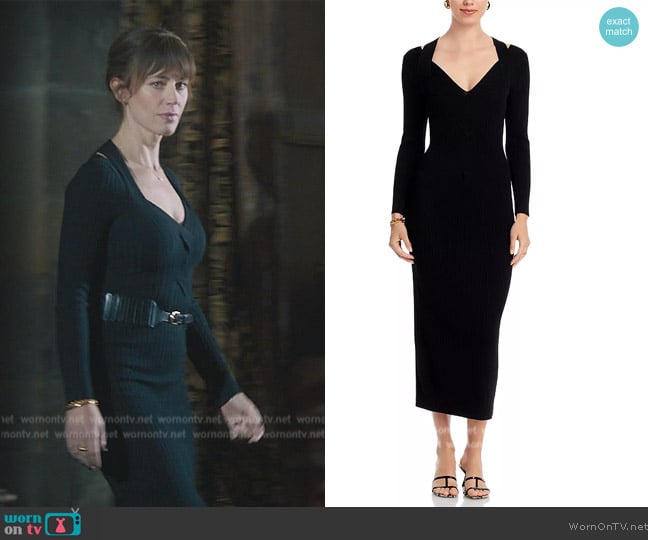 BOSS Famelina Ribbed Cutout Bodycon Dress worn by Wendy Rhoades (Maggie Siff) on Billions
