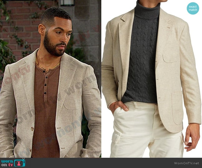 Brunello Cucinelli Wool-Cashmere Flannel Two-Button Sportcoat worn by Eli Grant (Lamon Archey) on Days of our Lives