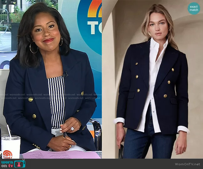 Banana Republic Icon Blazer in Preppy Navy worn by Sheinelle Jones on Today