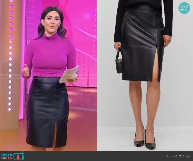 Boss Slim Fit Pencil in Black Grained Leather worn by Erielle Reshef on Good Morning America