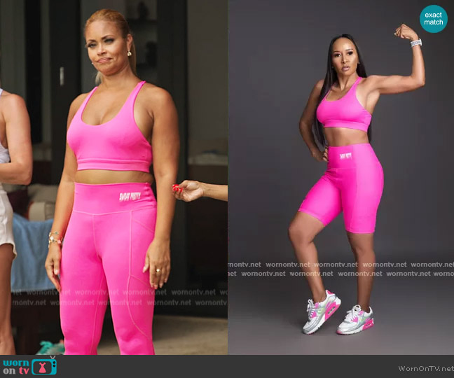 Sweat Pretty Breast Cancer Awareness Set worn by  on The Real Housewives Ultimate Girls Trip