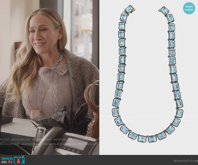 Briony Raymond Aqua Necklace worn by Carrie Bradshaw (Sarah Jessica Parker) on And Just Like That