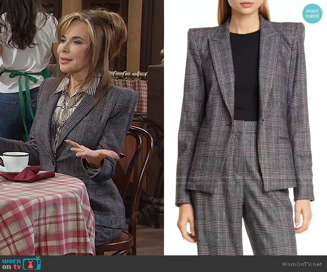 Veronica Beard Brock Glen Plaid Dickey Blazer worn by Kate Roberts (Lauren Koslow) on Days of our Lives