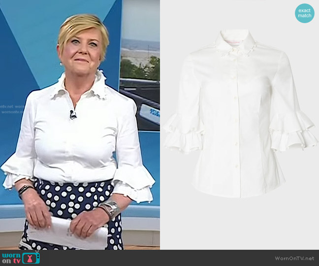 Carolina Herrera Button-Front Shirt with Ruffle Trim worn by Anne Thompson on Today