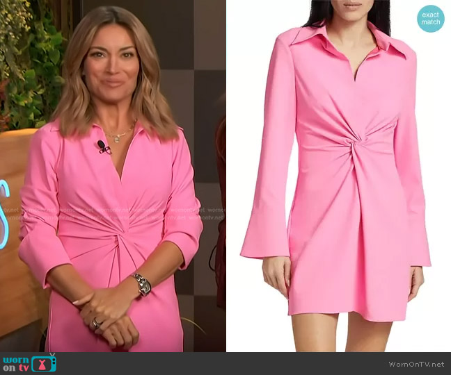 Cinq a Sept McKenna Knot-Front Shirtdress in Neon Pink worn by Kit Hoover on Access Hollywood