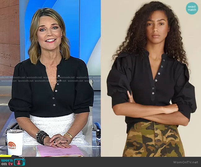 Veronica Beard Coralee Puff-Sleeve Top worn by Savannah Guthrie on Today