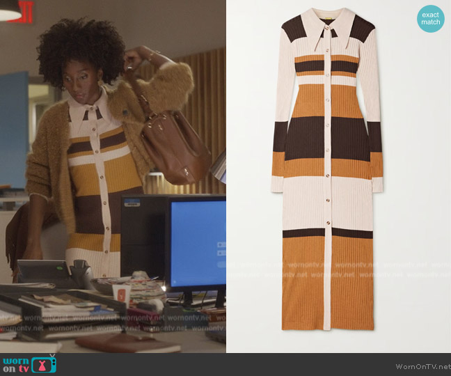 Dodo Bar Or Carol striped ribbed-knit midi dress worn by (Courtnee Carter) on And Just Like That