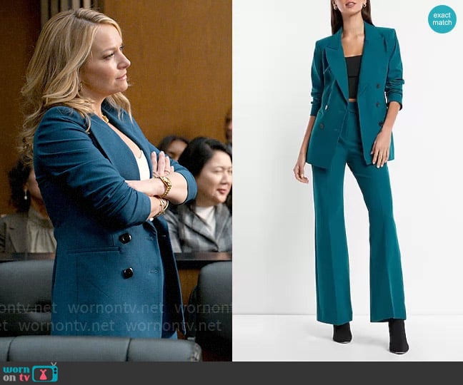 Express Peak Lapel Double Breasted Blazer in Venetian Teal worn by Lorna Crane (Becki Newton) on The Lincoln Lawyer