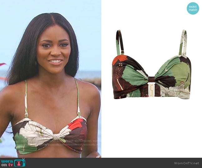 Fe Noel Hibiscus Bralette in Brown worn by Charity Lawson on The Bachelorette