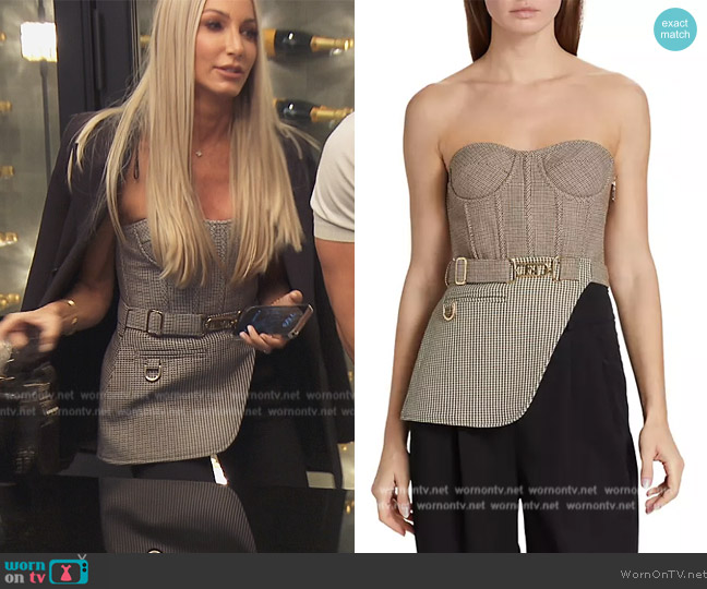 Fendi Strapless Belted Houndstooth Bustier worn by Heather Bilyeu Altman on The Real Housewives of Orange County