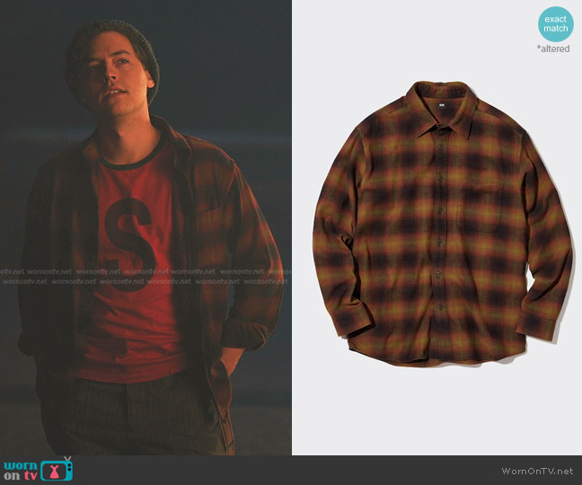 Uniqlo Flannel Checked Long-Sleeve Shirt in 48 Yellow worn by Jughead Jones (Cole Sprouse) on Riverdale