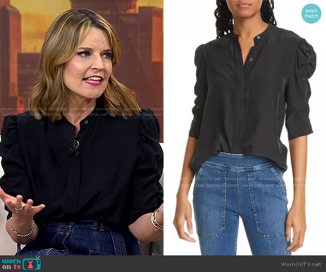 Frame Shirred Sleeve Silk Blouse worn by Savannah Guthrie on Today