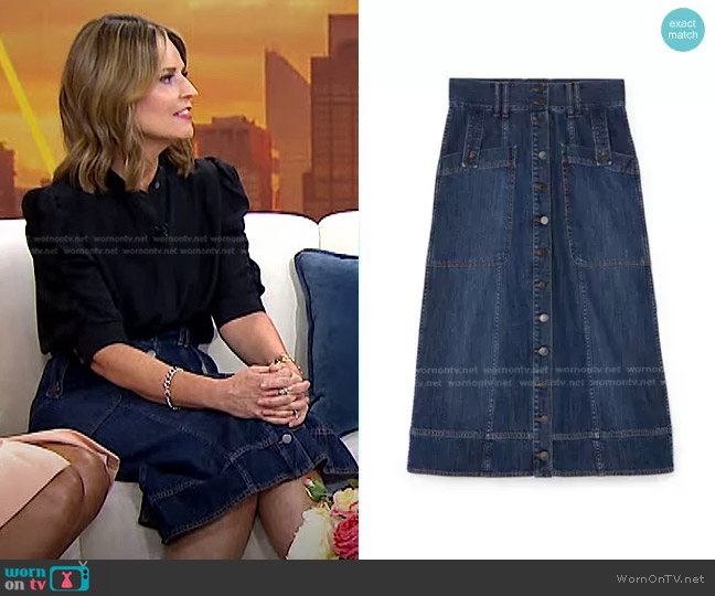 G. Label Maddy Denim Skirt worn by Savannah Guthrie on Today