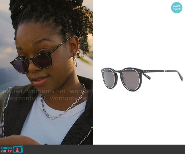 Garrett Leight Marmont S round-frame sunglasses worn by Izzy Letts (Jazz Raycole) on The Lincoln Lawyer