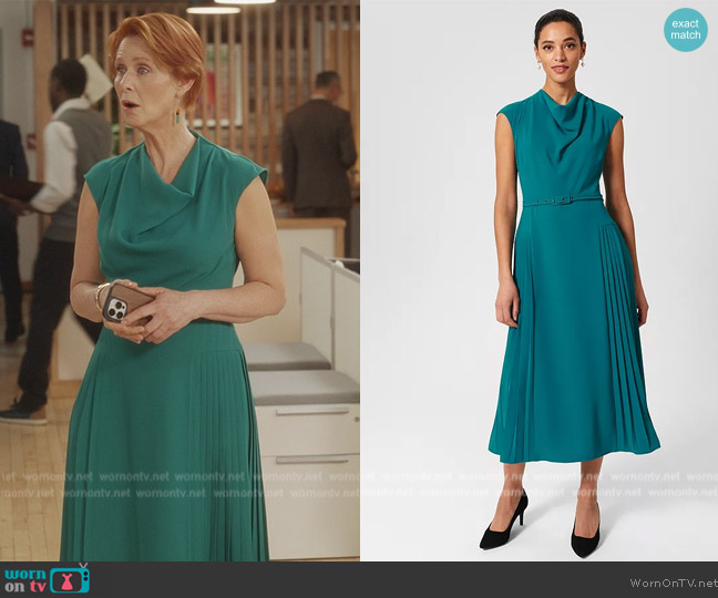 Hobbs London Sierra Cowl Neck Midi Dress worn by Miranda Hobbs (Cynthia Nixon) on And Just Like That