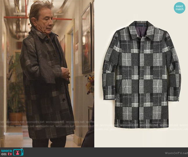 J. Crew Ludlow car coat in Portuguese wool jacquard worn by Oliver Putnam (Martin Short) on Only Murders in the Building