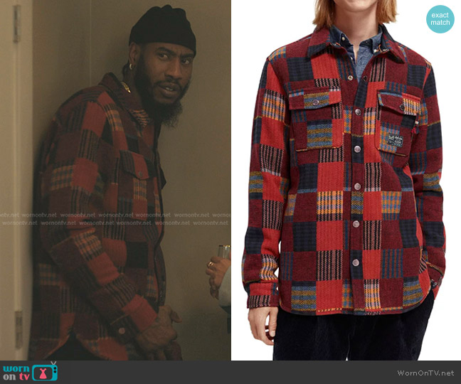 Scotch & Soda Jacquard Patchwork Snap-Up Shirt Jacket worn by Rob (Iman Shumpert) on The Chi
