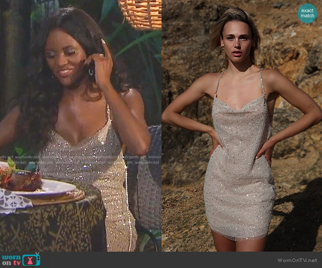 Joy Cioci Gigi Crystal Mini Dress worn by Charity Lawson on The Bachelorette