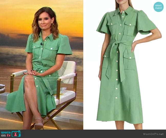 Derek Lam 10 Crosby Judy Belted Cargo Shirtdress worn by Rebecca Jarvis on Good Morning America