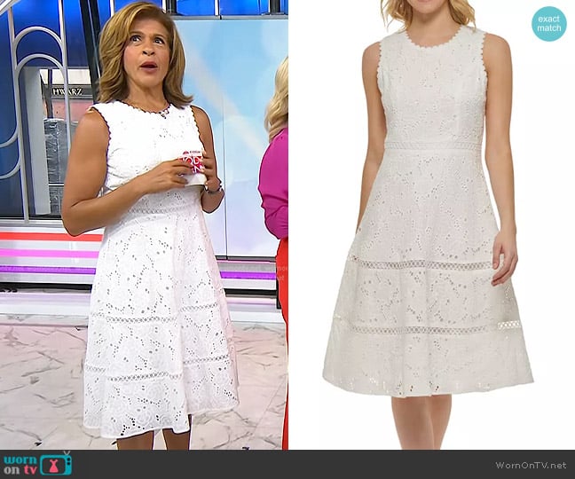 Karl Lagerfeld Eyelet Embroidered A Line Dress worn by Hoda Kotb on Today