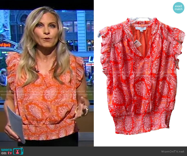 Maison D’Amélie Paisley Print Smocked Blouse worn by Becky Worley on Good Morning America
