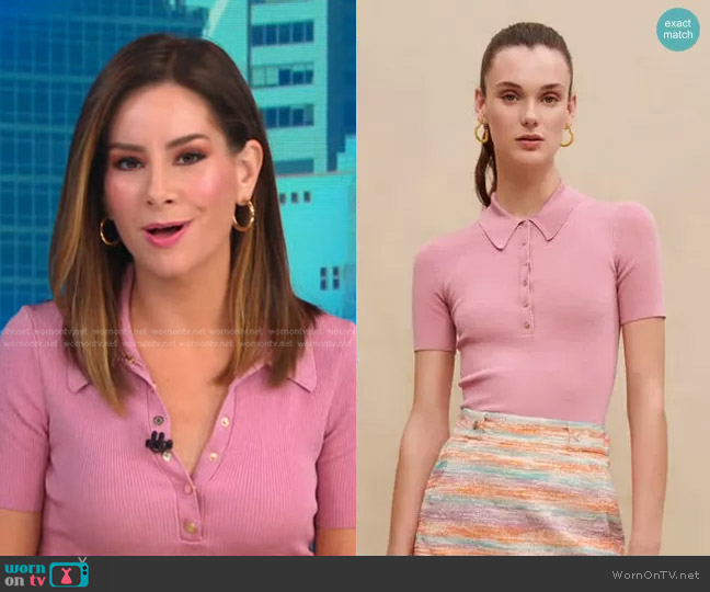 Miliane Rib Polo Sweater Maje worn by Rebecca Jarvis on Good Morning America