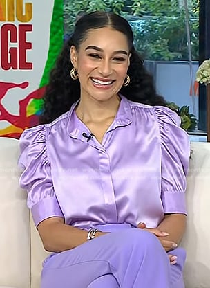 Morgan’s lilac puff sleeve satin blouse on Today