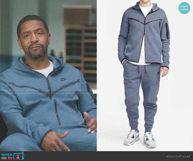 Nike Sportswear Tech Fleece Full Zip Hoodie in Diffused Blue worn by Rolando Boyce (Darnell) on The Chi