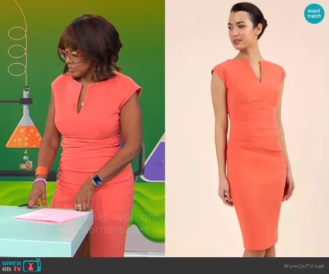 Nora Gardner Shira Dress in Coral worn by Gayle King on CBS Mornings