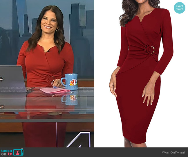 VFSHOW Notch V Neck Ruched Sheath Dress worn by Darlene Rodriguez on Today