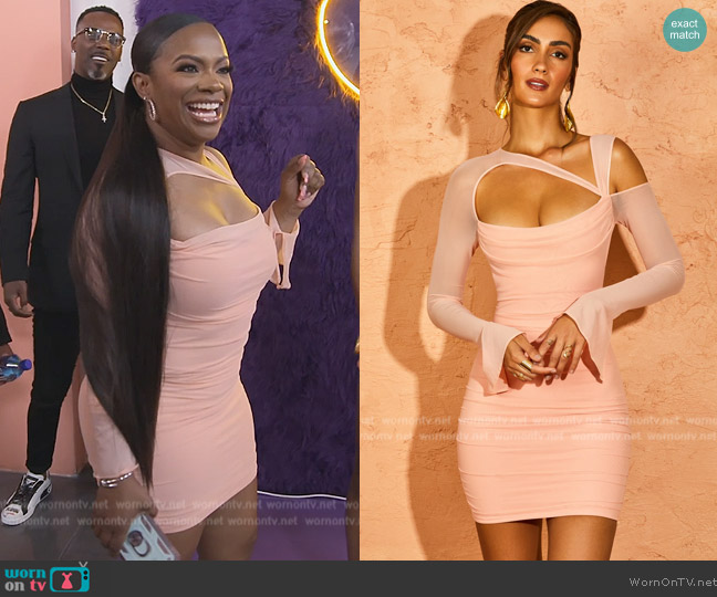 Oh Polly Inyx Asymmetric Cut Out Mini Dress in Blush worn by Kandi Burruss on The Real Housewives of Atlanta