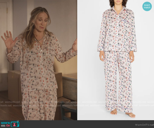 Pour Les Femmes Paris Novelty Pajama Set worn by Carrie Bradshaw (Sarah Jessica Parker) on And Just Like That